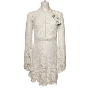 Show Me Your Mumu Dress White Lace Bell Sleeves Wedding Boho sz S NWT
